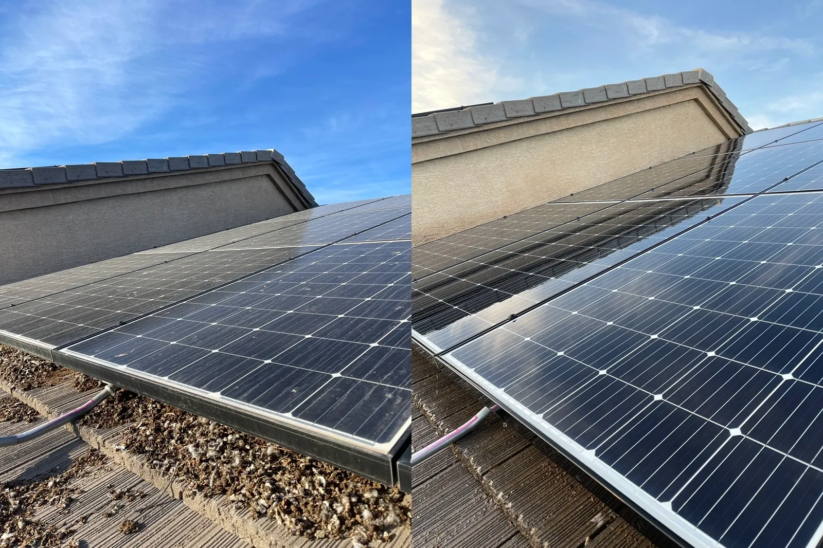 Vorher-Nachher Reinigung Hausdach PV-Module